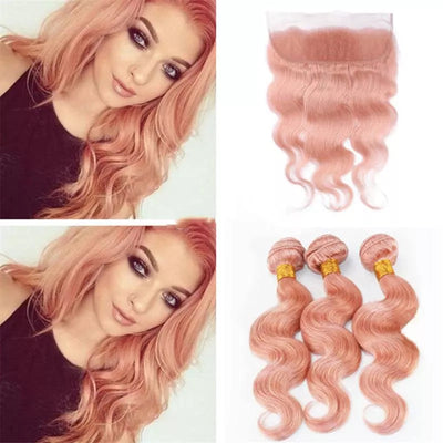 Body Wave 1B/Pink Lot de 3+Lace Frontale