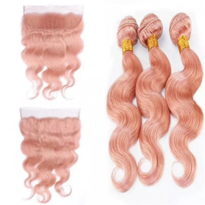 Body Wave 1B/Pink Lot de 3+Lace Frontale